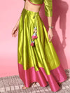 Women Green & Pink Contrast Border Anarkali Skirt