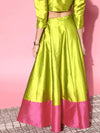 Women Green & Pink Contrast Border Anarkali Skirt