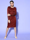 Women Red Lurex Bodycon Midi Dress