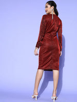 Women Red Lurex Bodycon Midi Dress