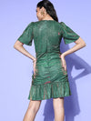 Women Green Lurex Wrap A-Line Mini Dress