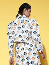 Women Printed White Collared Neck Full Sleeve Jacket