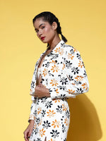 Women Printed White Collared Neck Full Sleeve Jacket