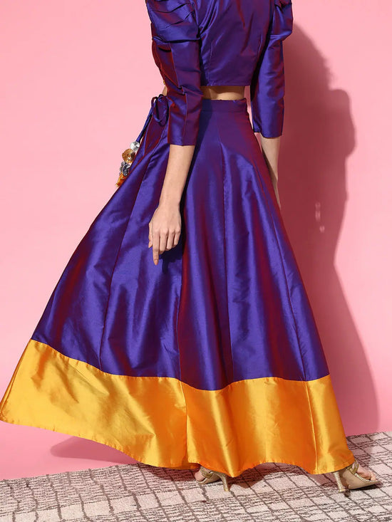 Women Purple & Mustard Contrast Border Anarkali Skirt