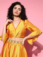 Women Mustard Notch Collar Crop Top