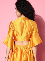 Women Mustard Notch Collar Crop Top