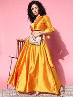 Women Mustard Embroidered Waistband Anarkali Skirt