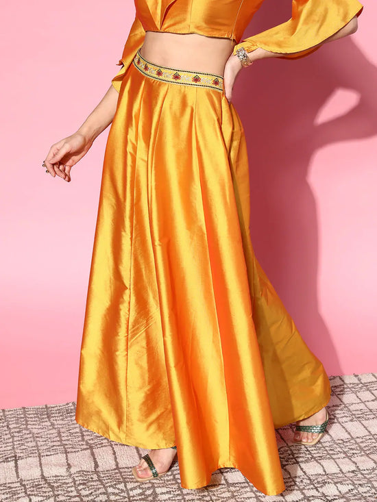 Women Mustard Embroidered Waistband Anarkali Skirt