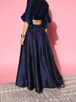 Women Navy Embroidered Waistband Anarkali Skirt