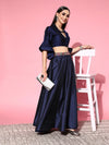 Women Navy Embroidered Waistband Anarkali Skirt