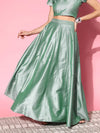 Women Green Mirror Embroidered Waistband Anarkali Skirt