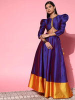 Women Purple Zari Lace Crop Top With Contrast Anarkali Skirt