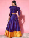 Women Purple Zari Lace Crop Top With Contrast Anarkali Skirt