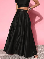 Women Black Mirror Embroidered Waistband Anarkali Skirt