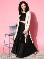 Women Black Mirror Crop Top With Anarkali Skirt