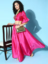 Women Pink Notched Crop Top With Anarkali Skirt