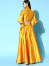 Women Mustard Notched Crop Top With Anarkali Skirt