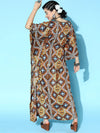 Women Mustard Geometric Print Kaftan Dress