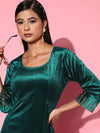 Women Emerald Green Velvet Zari Emb Anarkali Dress