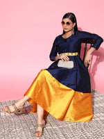 Women Navy Contrast Border Anarkali Maxi Dress