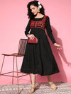 Women Black Velvet Embroidered Jacket Anarkali Dress