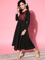 Women Black Velvet Embroidered Jacket Anarkali Dress