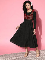 Women Black Velvet Embroidered Jacket Anarkali Dress