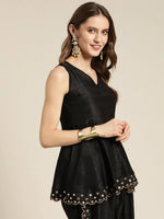 Women Black Mirror Embroidered Peplum Top