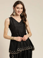 Women Black Mirror Embroidered Peplum Top