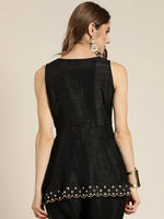 Women Black Mirror Embroidered Peplum Top