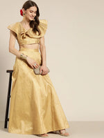 Women Gold Chanderi Foil Pocket Anarkali Skirt