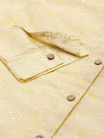 Women Beige Chanderi Gold Foil High Low Shirt