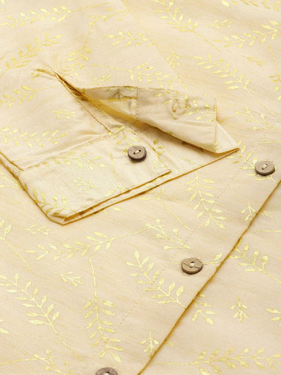 Women Beige Chanderi Gold Foil High Low Shirt