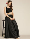 Women Black Mirror Embroidered Anarkali Skirt