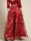 Women Maroon Organza Floral Anarkali Skirt