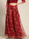 Women Maroon Organza Floral Anarkali Skirt