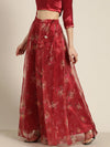 Women Maroon Organza Floral Anarkali Skirt