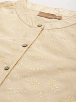 Women Beige Chanderi Gold Foil Shirt With Pencil Pants