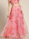 Women Pink Organza Floral Anarkali Skirt