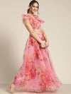 Women Pink Organza Floral Anarkali Skirt