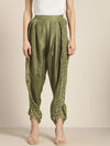 Women Olive Mirror Embroidered Dhoti Pants