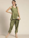 Women Olive Mirror Embroidered Dhoti Pants