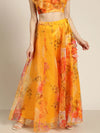 Women Yellow Organza Floral Anarkali Skirt