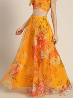 Women Yellow Organza Floral Anarkali Skirt