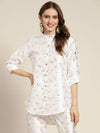 Women White Chanderi Gold Foil High Low Shirt