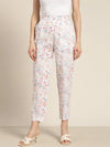 Women White Floral Sustainable Straight Pants