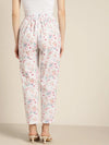 Women White Floral Sustainable Straight Pants