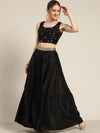 Women Black Mirror Embroidered Top With Anarkali Skirt