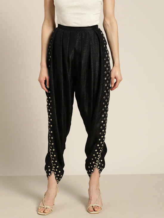 Women Black Mirror Embroidered Dhoti Pants