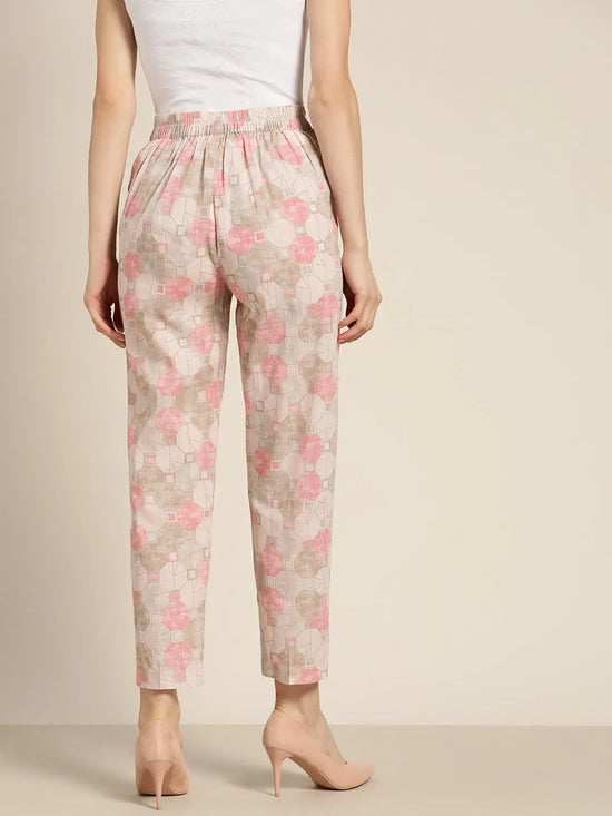 Women Pink Geometric Sustainable Straight Pants